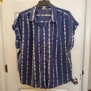 a.n.a. 2X blue stripe button up Camp shirt boxy liteweight cotton stretch summer
